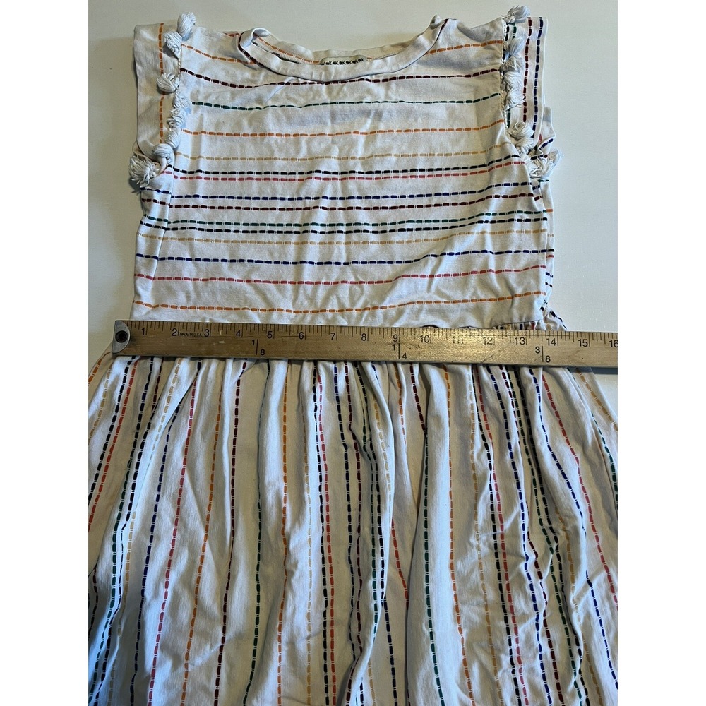 Anthem Of The Ants Girls Dress Size 10 Multi Color Stripes Pompom Sleeves Tan - Picture 3 of 10